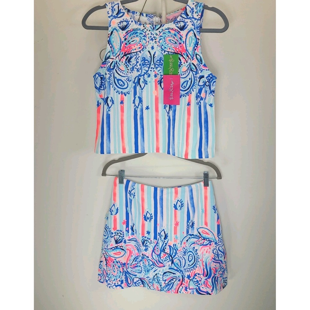 NWT Lilly Pulitzer Donna 2PC Set Resort White Tank & Skort Size 2 Zip Back $188